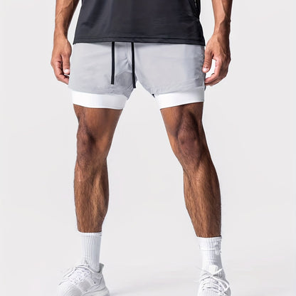 Montarello Men's 2-in-1 Compression Lined Gym Shorts with Zip Pocket