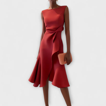 Montarello Women's Sleeveless Wrap Detail Ruffle Midi Dress