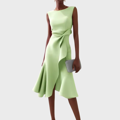 Montarello Women's Sleeveless Wrap Detail Ruffle Midi Dress