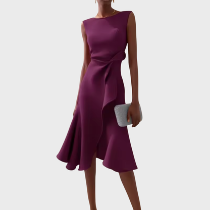 Montarello Women's Sleeveless Wrap Detail Ruffle Midi Dress