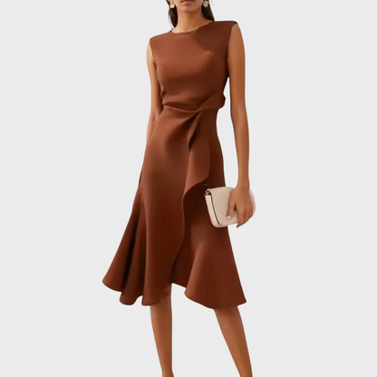 Montarello Women's Sleeveless Wrap Detail Ruffle Midi Dress