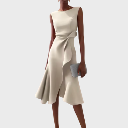Montarello Women's Sleeveless Wrap Detail Ruffle Midi Dress