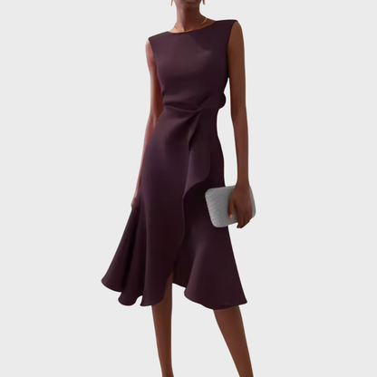 Montarello Women's Sleeveless Wrap Detail Ruffle Midi Dress