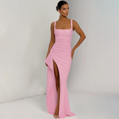 Montarello Square Neck Slit Maxi Dress Formal Evening