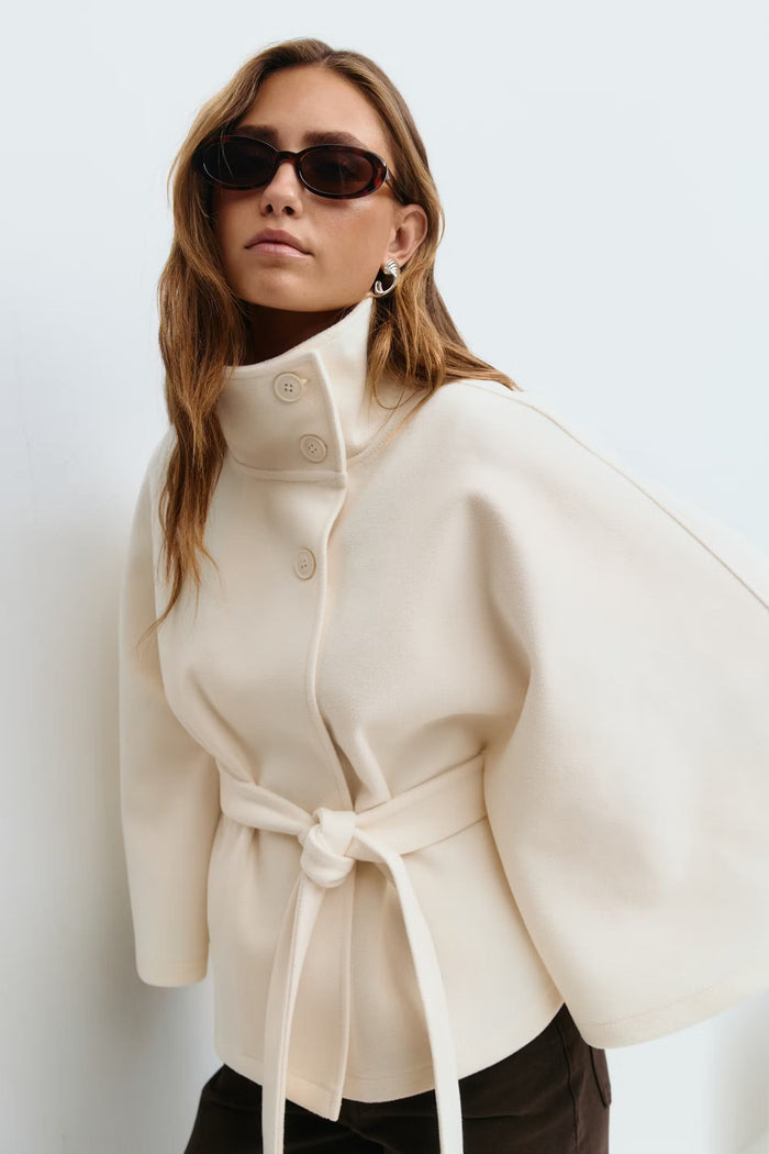 Montarello Women's Cape Coat High Collar Belted