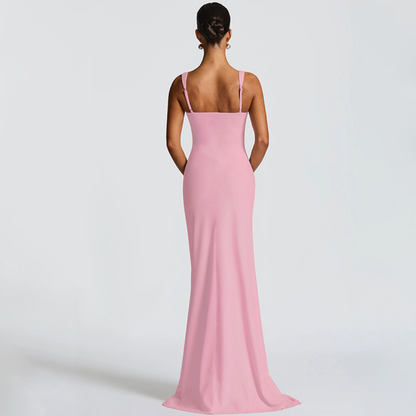 Montarello Square Neck Slit Maxi Dress Formal Evening