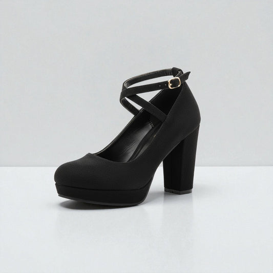 Montarello Velvet Cross-Strap Block Heels