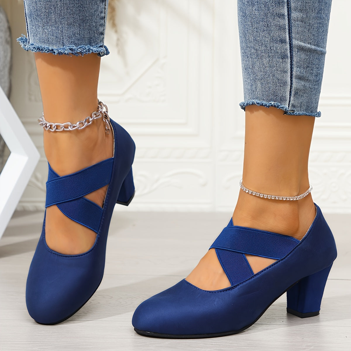 Montarello Cross Strap Women's Block Heel Pumps