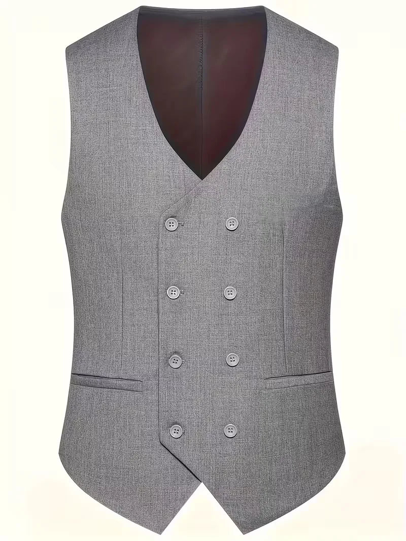 Montarello Men's Slim Fit Three-Piece Suit with Double-Breasted Waistcoat