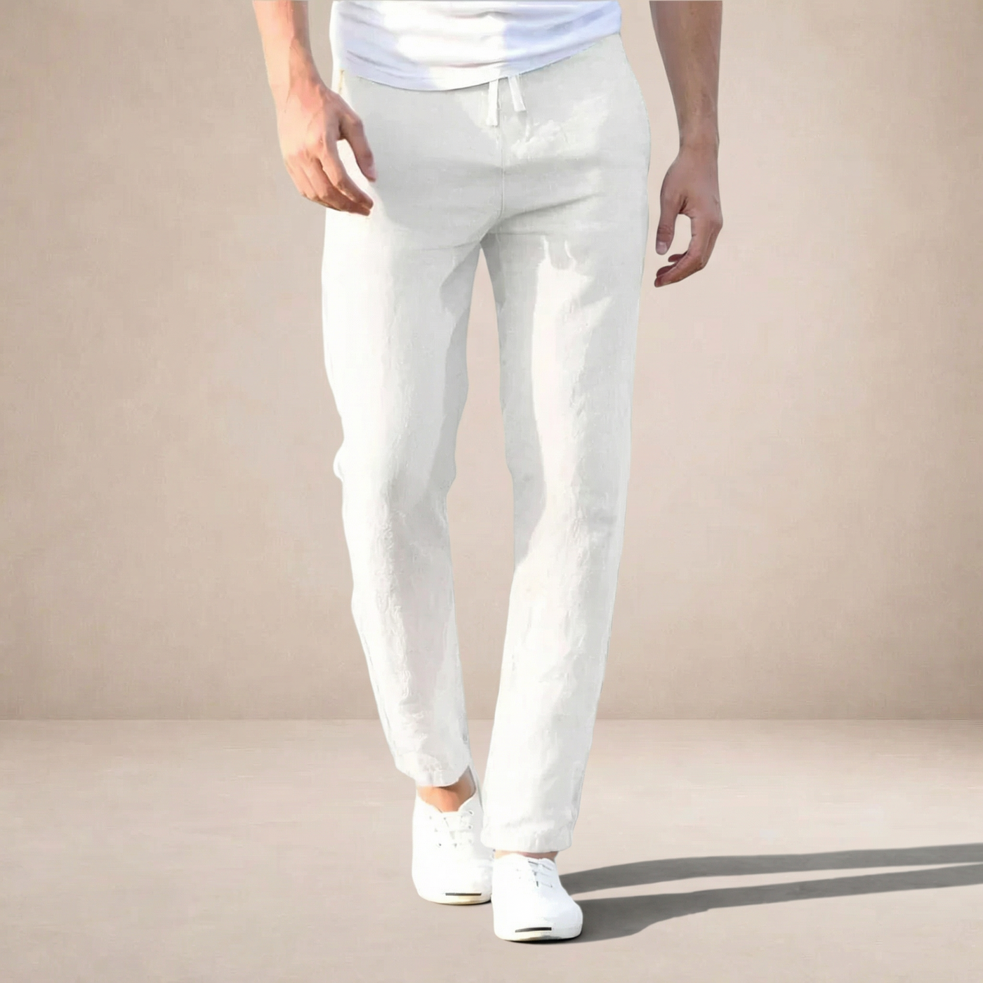 Montarello Men's Straight-Leg Linen-Look Elastic Waist Summer Trousers