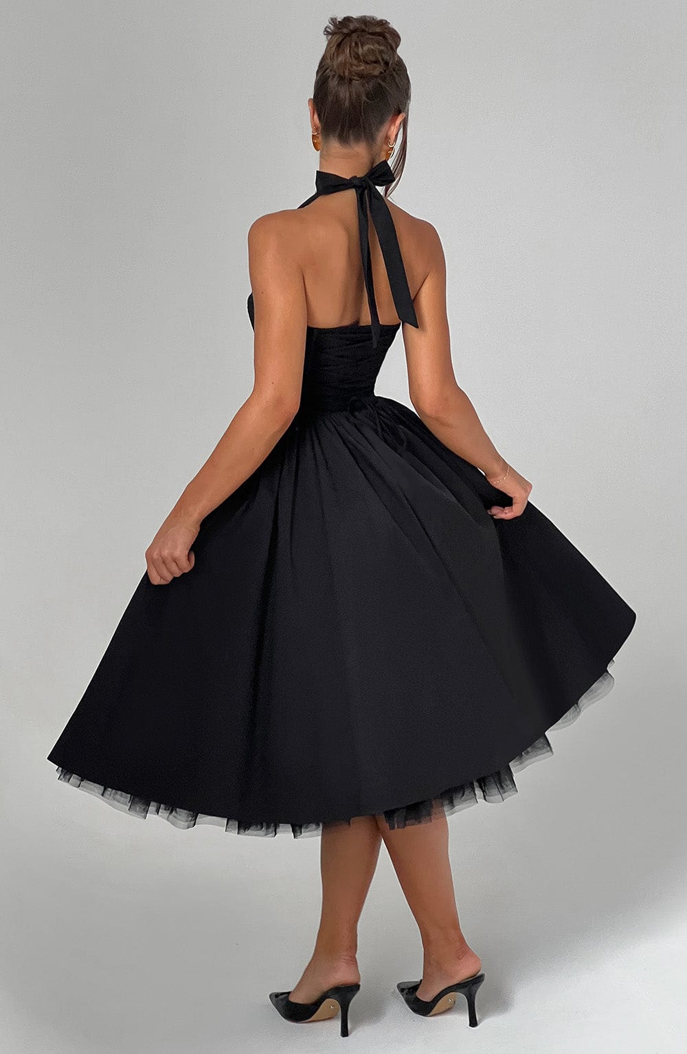 Montarello Women's Halter Neck A-Line Midi Wedding Guest Dress