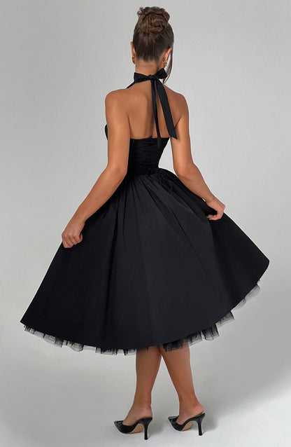 Montarello Women's Halter Neck A-Line Midi Wedding Guest Dress