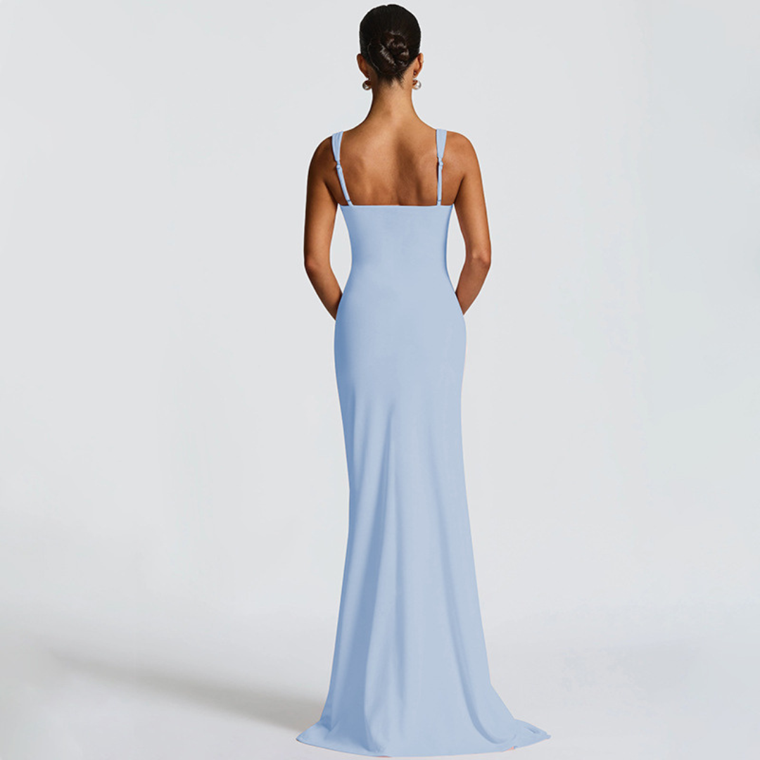 Montarello Square Neck Slit Maxi Dress Formal Evening