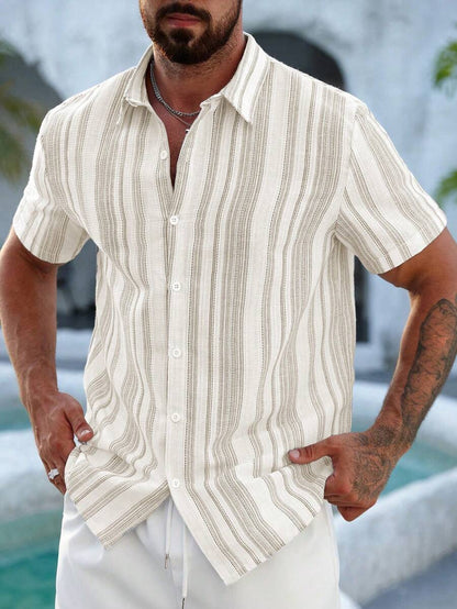 Montarello Men's Striped Linen-Look Shirt