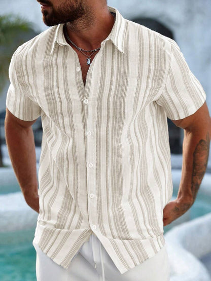 Montarello Men's Striped Linen-Look Shirt