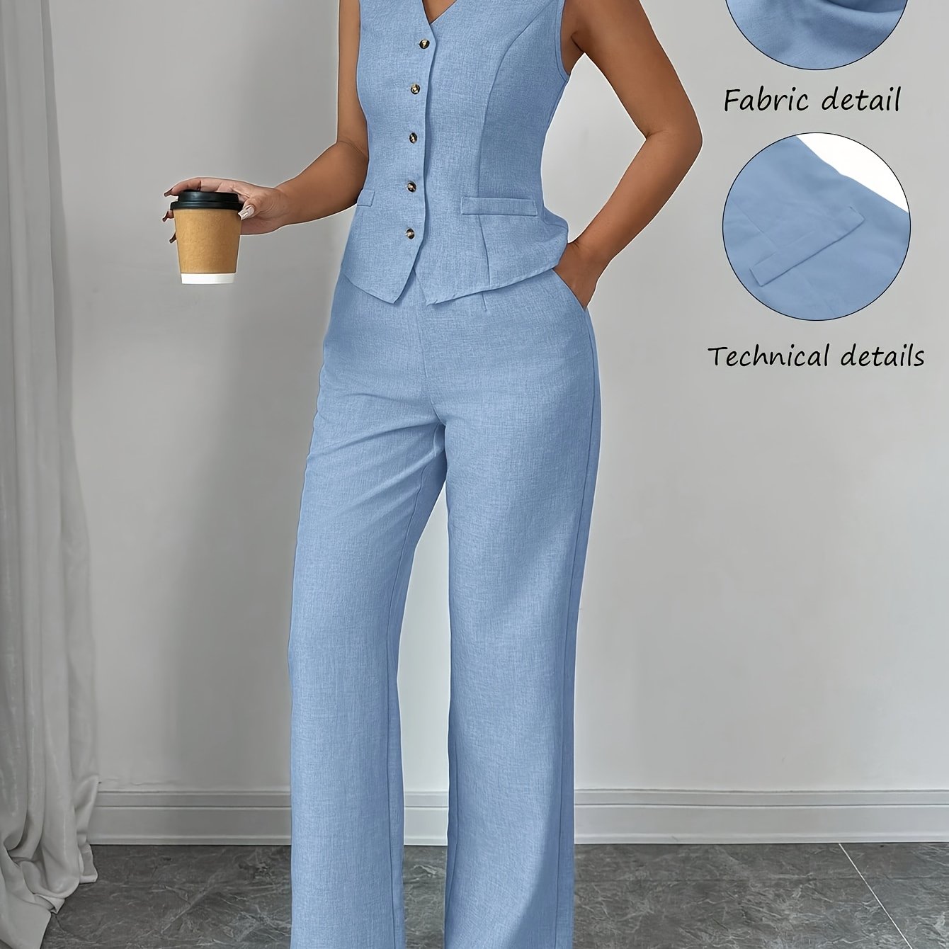 Montarello Women's Sleeveless V-Neck Top and Trousers Co-Ord Set