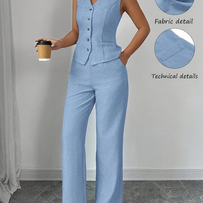 Montarello Women's Sleeveless V-Neck Top and Trousers Co-Ord Set