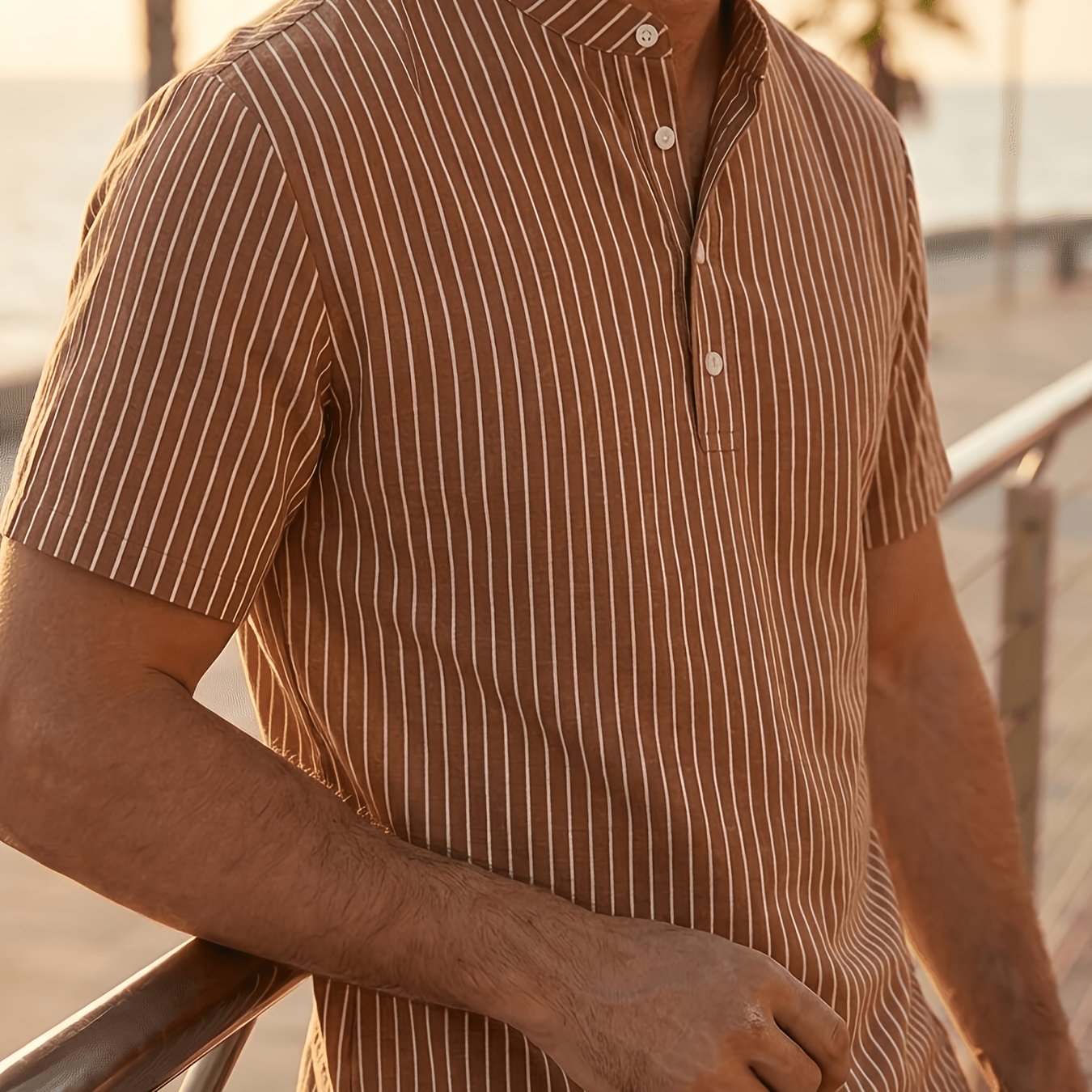 Montarello Henley Men's Linen-Look Short Sleeve Shirt