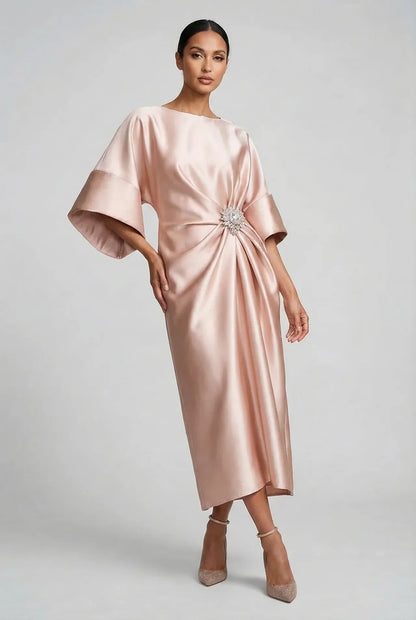 Montarello Women's Satin-Look Batwing Sleeve Wedding Guest Midi Dress