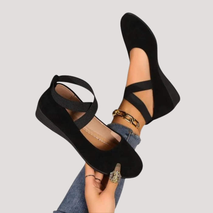 Montarello Women's Mary Jane Cross Strap Wedge Flats