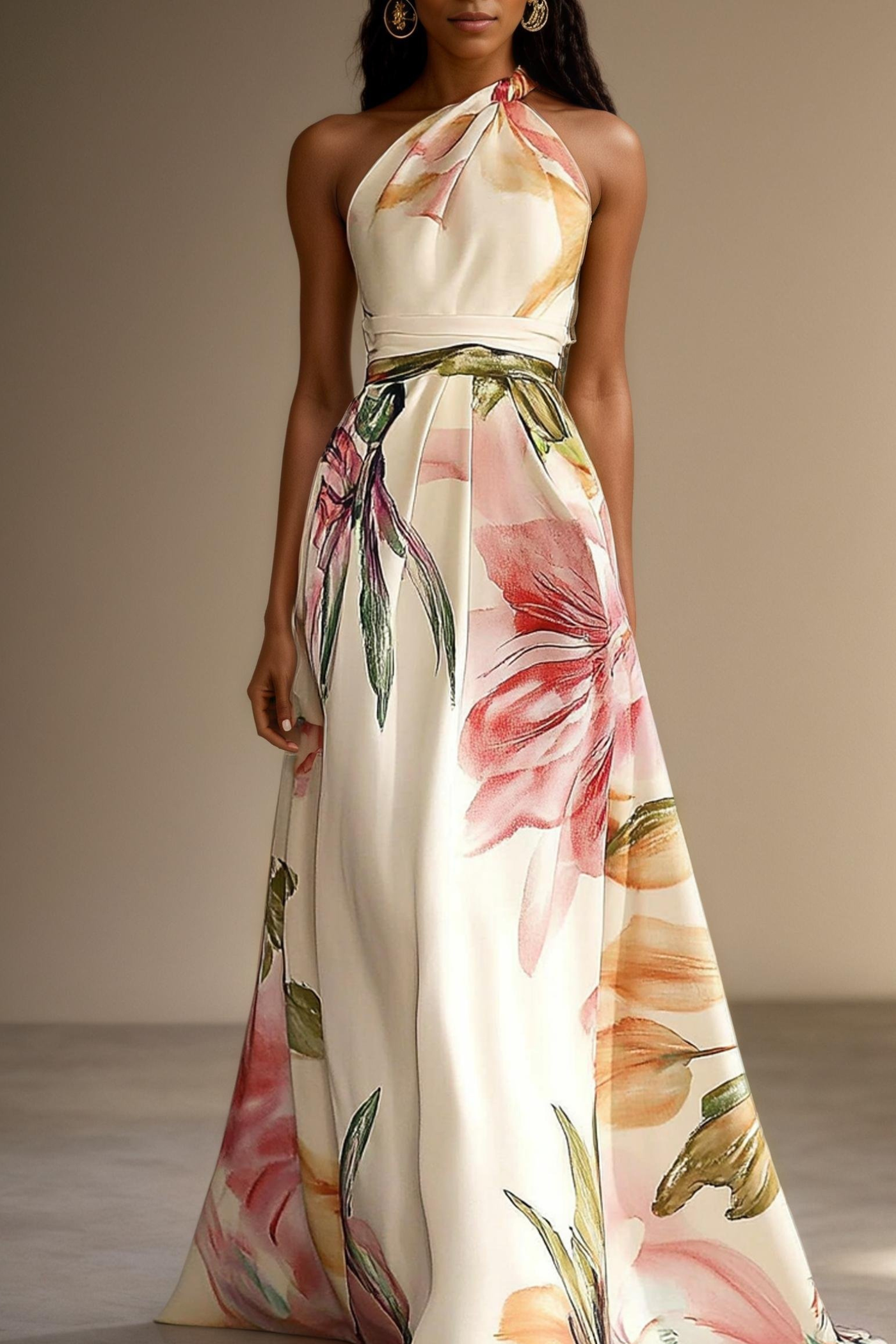 Montarello Women's Floral Satin-Look One-Shoulder Wedding Guest Maxi Dress