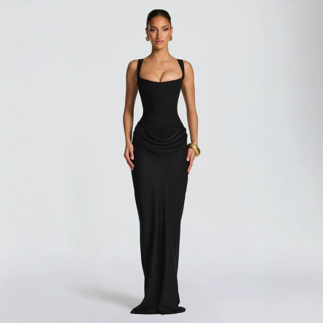 Montarello Square Neck Draped Maxi Dress Evening