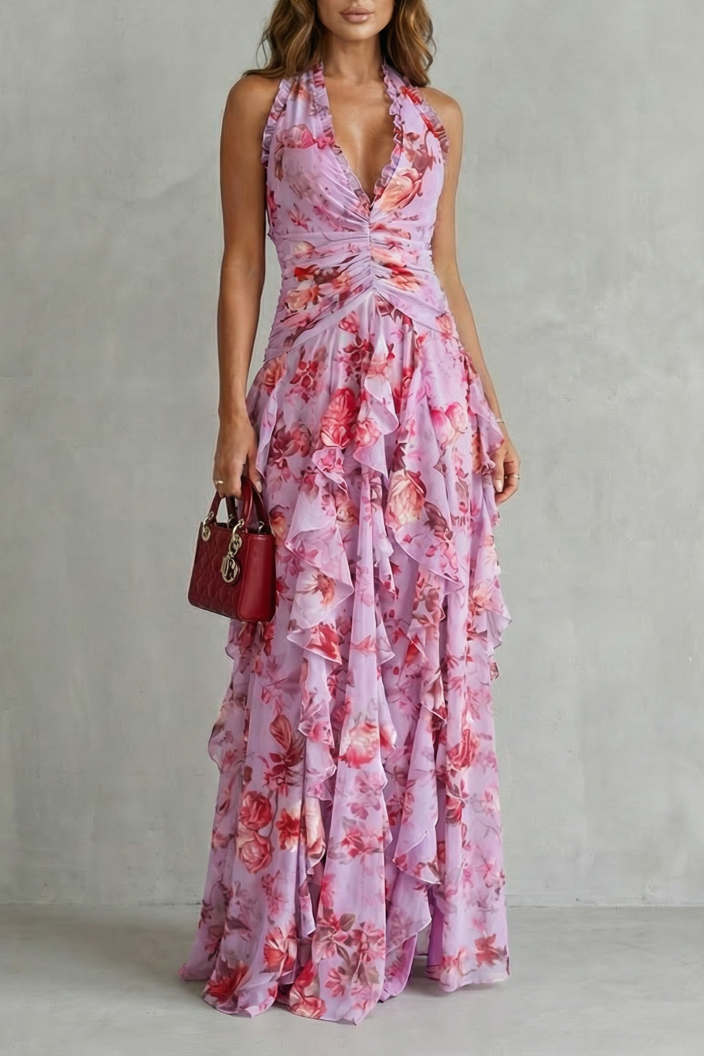 Montarello Women's Floral Halter Neck Maxi Dress – Wedding Guest Style