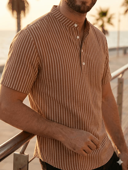 Montarello Henley Men's Linen-Look Short Sleeve Shirt