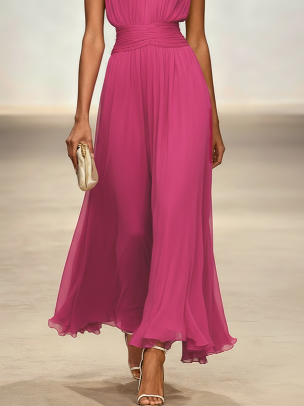 Montarello Women's Chiffon Sleeveless Maxi Dress A-Line