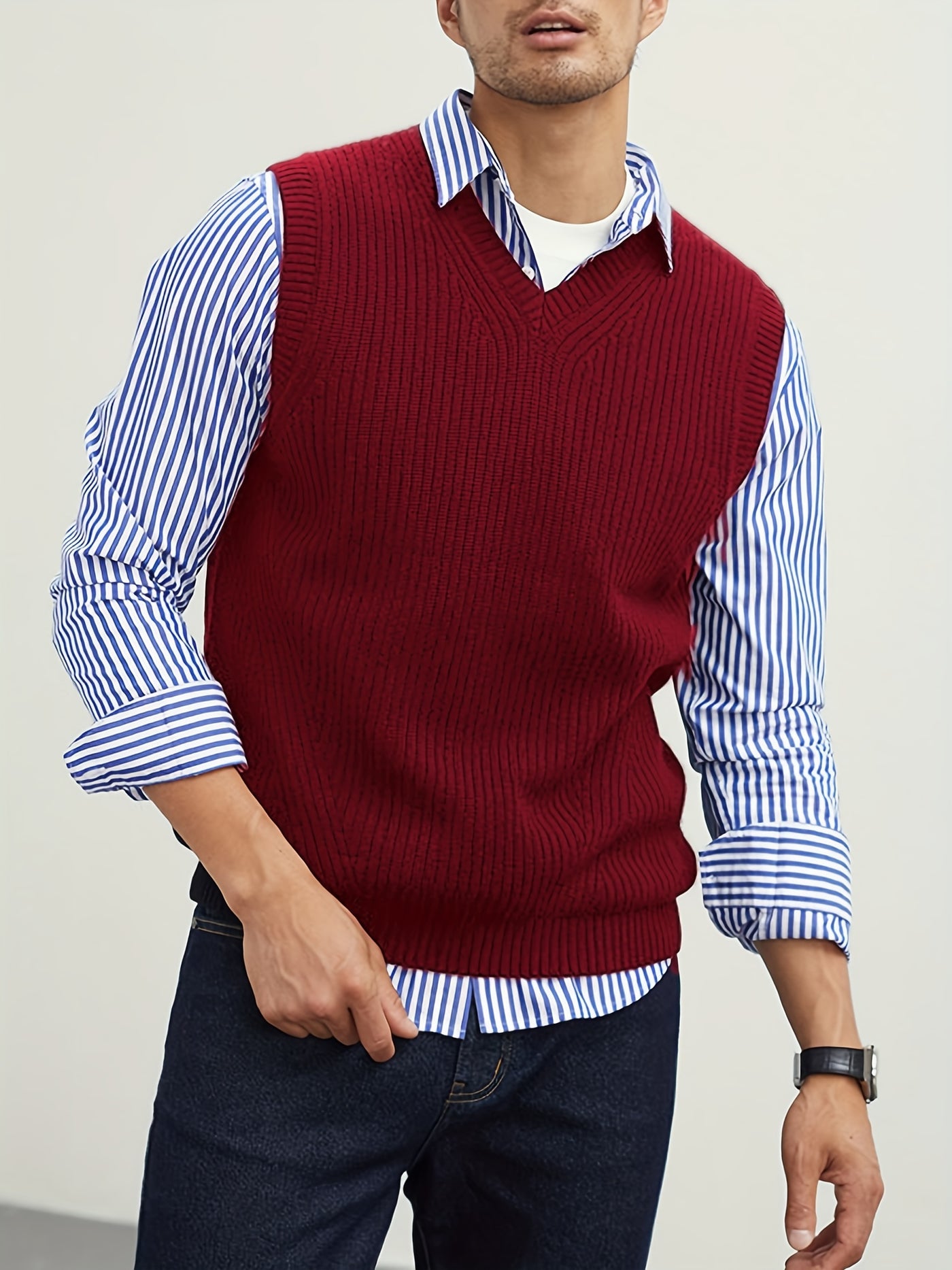 Montarello Men's Sweater Vest V-Neck Ribbed Knit