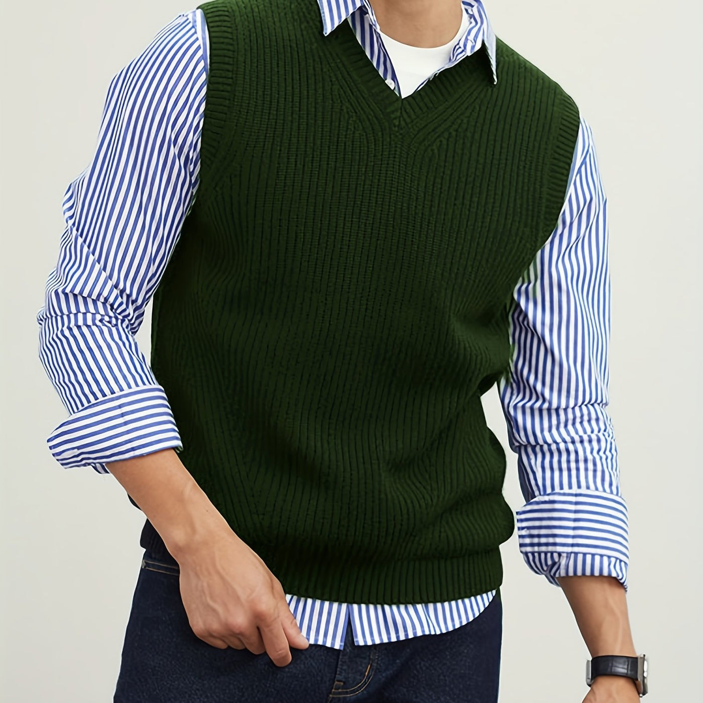Montarello Men's Sweater Vest V-Neck Ribbed Knit