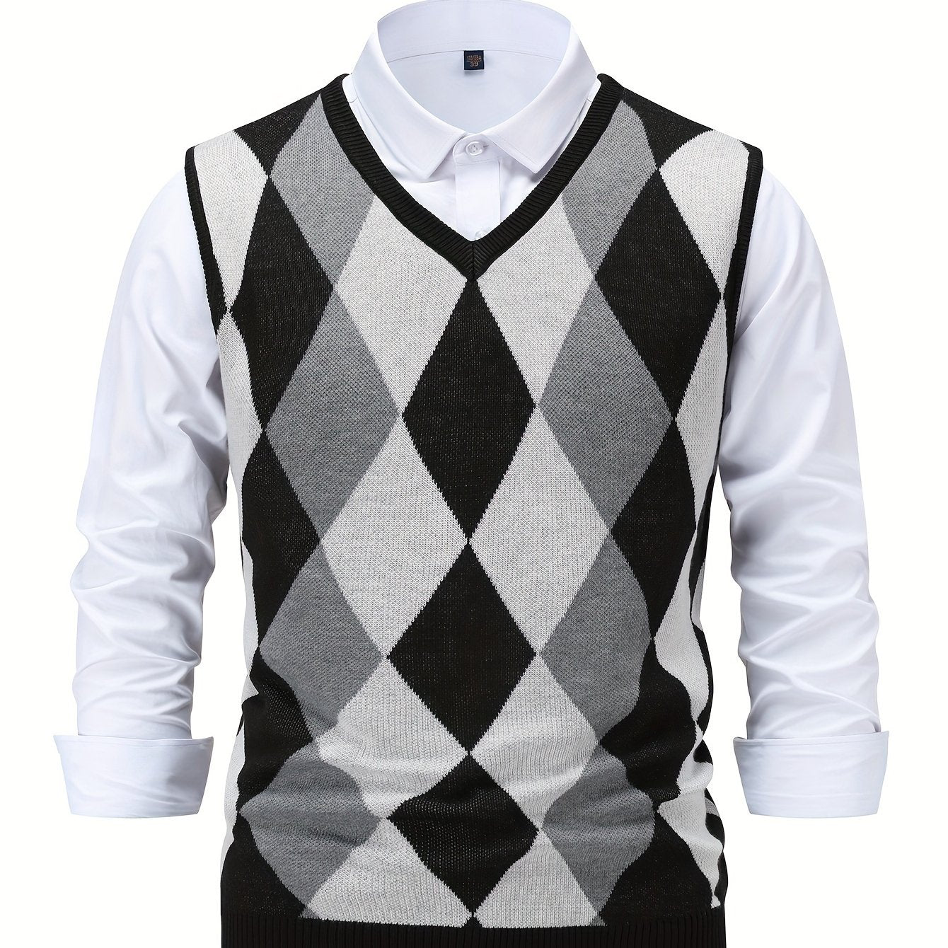 Montarello Men's Sweater Vest Argyle Knitted V-Neck