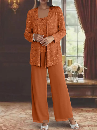 Montarello Women's Chiffon Sequin Jacket Trouser Suit 3-Piece