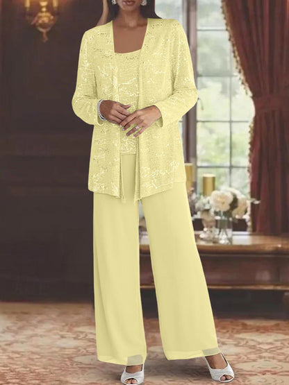 Montarello Women's Chiffon Sequin Jacket Trouser Suit 3-Piece