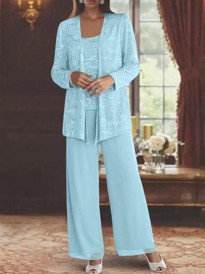 Montarello Women's Chiffon Sequin Jacket Trouser Suit 3-Piece