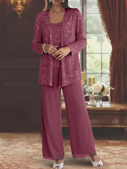 Montarello Women's Chiffon Sequin Jacket Trouser Suit 3-Piece
