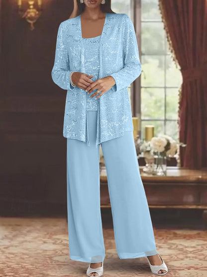 Montarello Women's Chiffon Sequin Jacket Trouser Suit 3-Piece