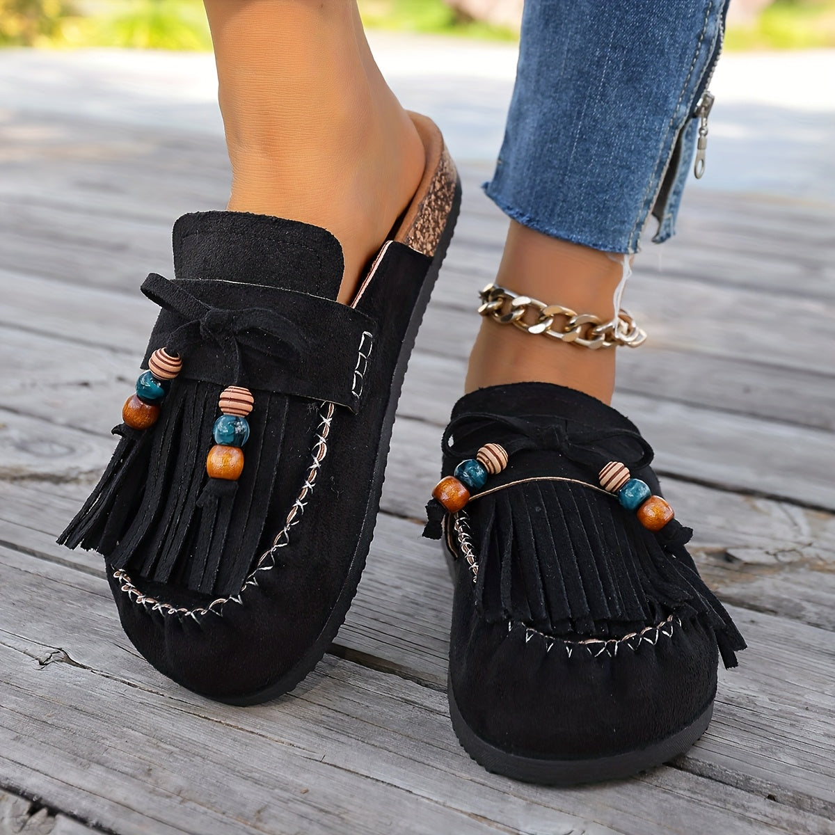 Montarello Tassel Beaded Women's Slip-On Shoes