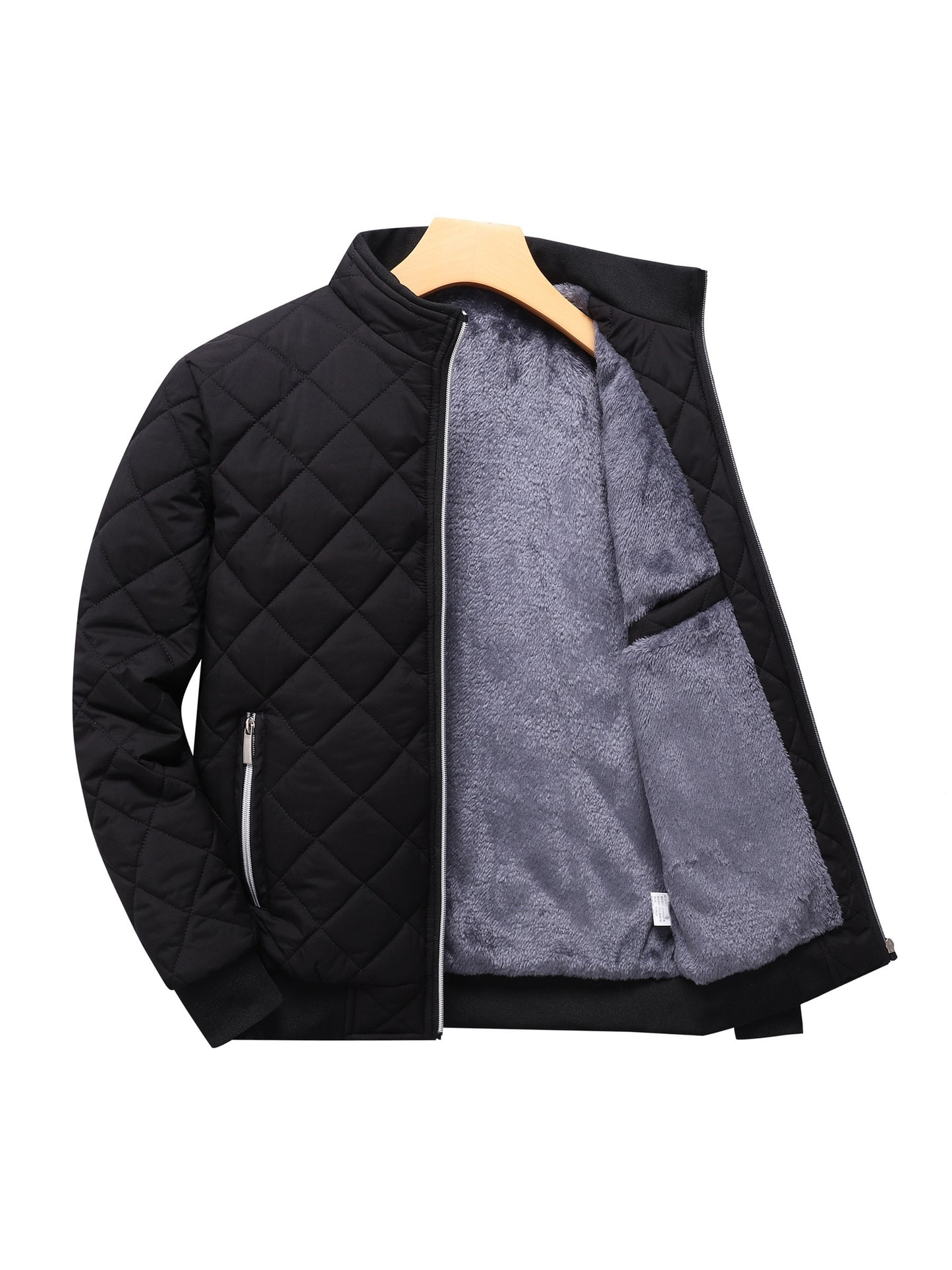 Montarello Men's Diamond Quilted Zip-Up Jacket with Stand Collar