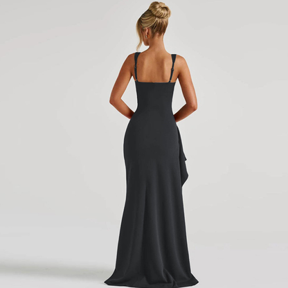 Montarello Square Neck Slit Maxi Dress Formal Evening