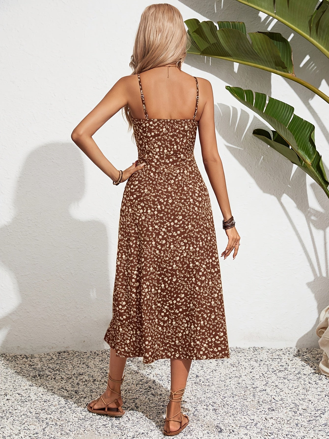 Montarello Ditsy Print Women's Spaghetti Strap Maxi Dress