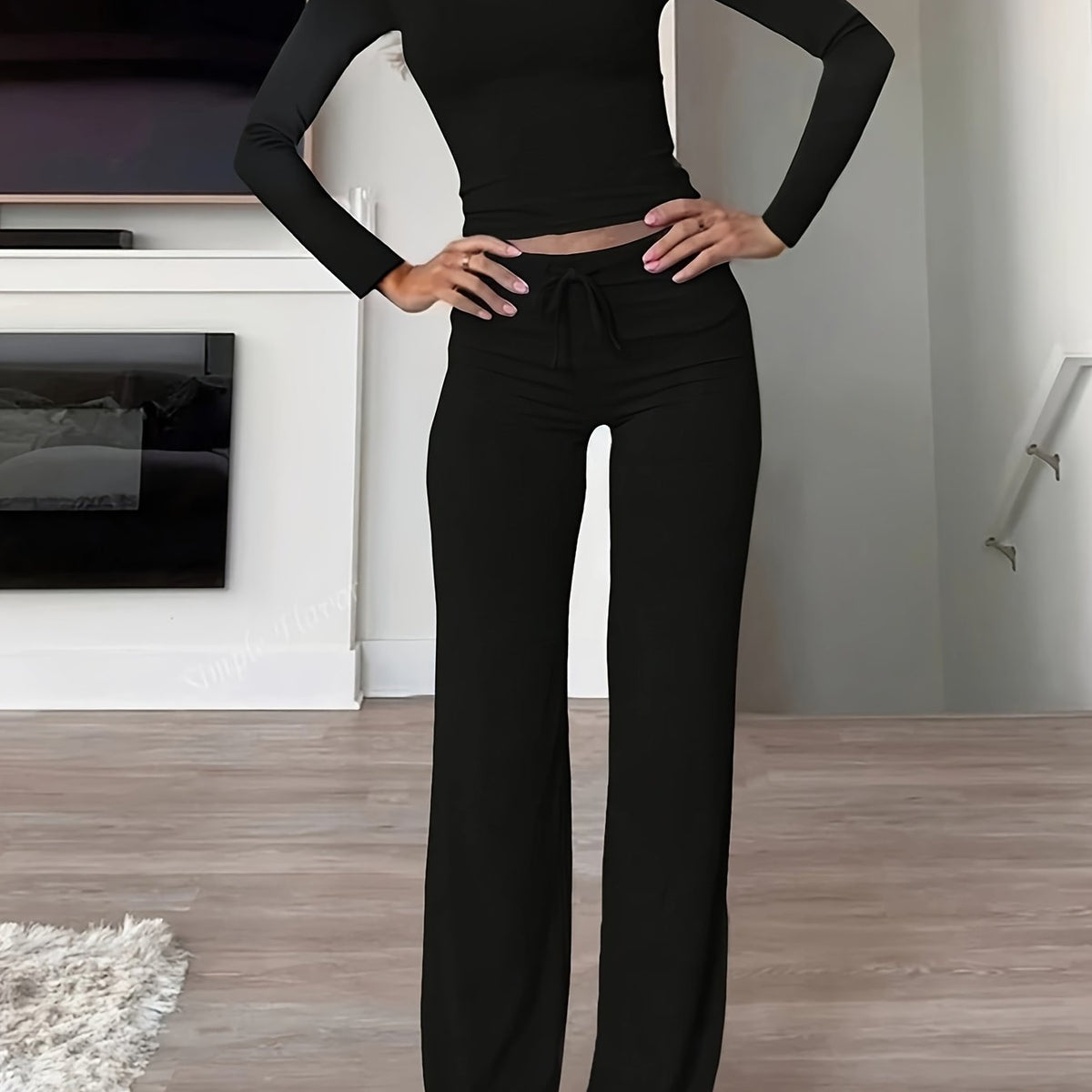 Montarello Women's Loungewear Set Ribbed Long Sleeve Drawstring Two Piece
