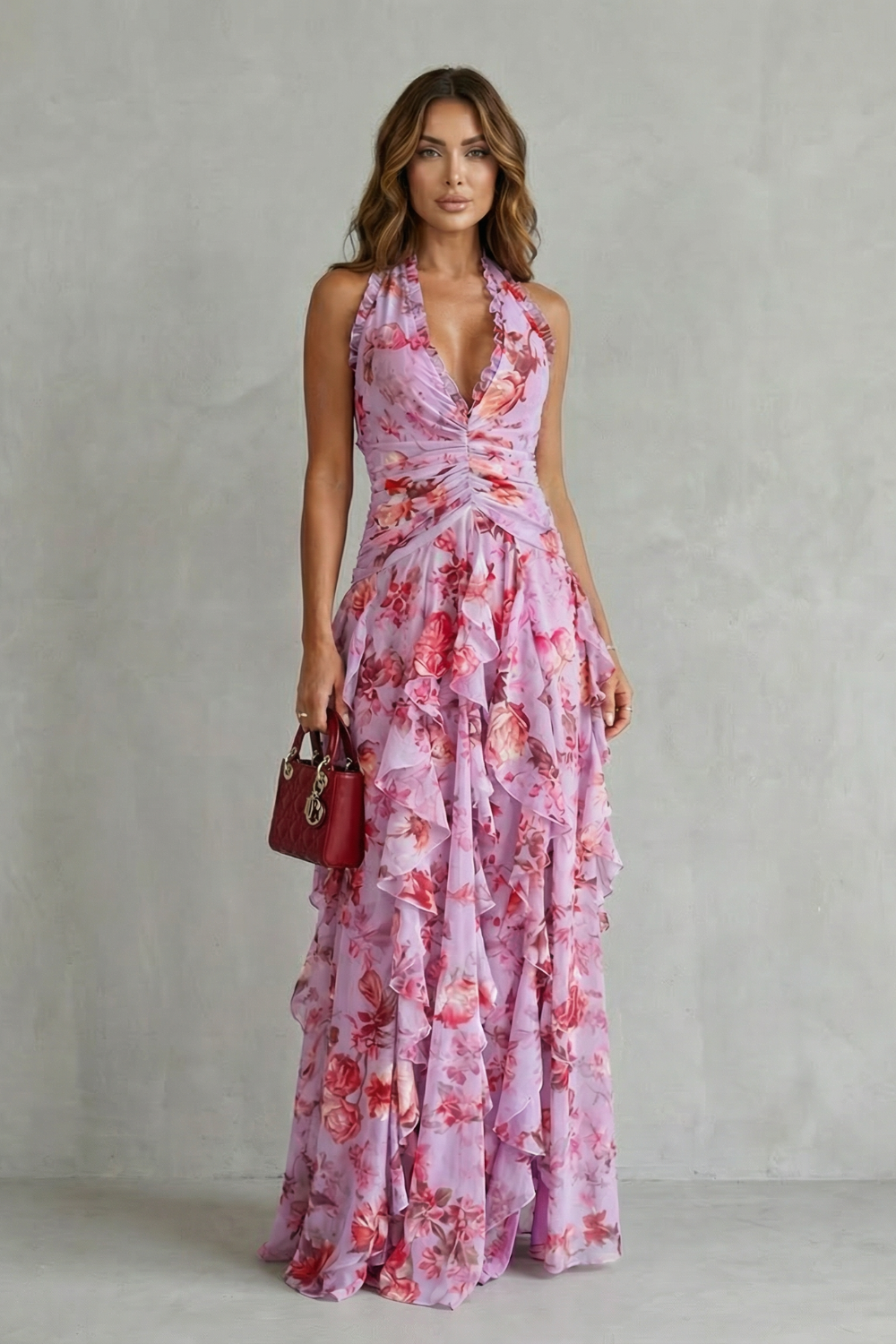 Montarello Women's Floral Halter Neck Maxi Dress – Wedding Guest Style
