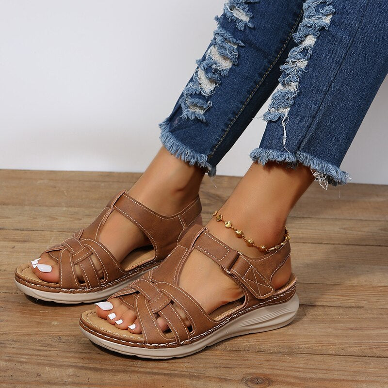Montarello Women's Cut-Out Multi-Strap Buckle Low Wedge Sandals