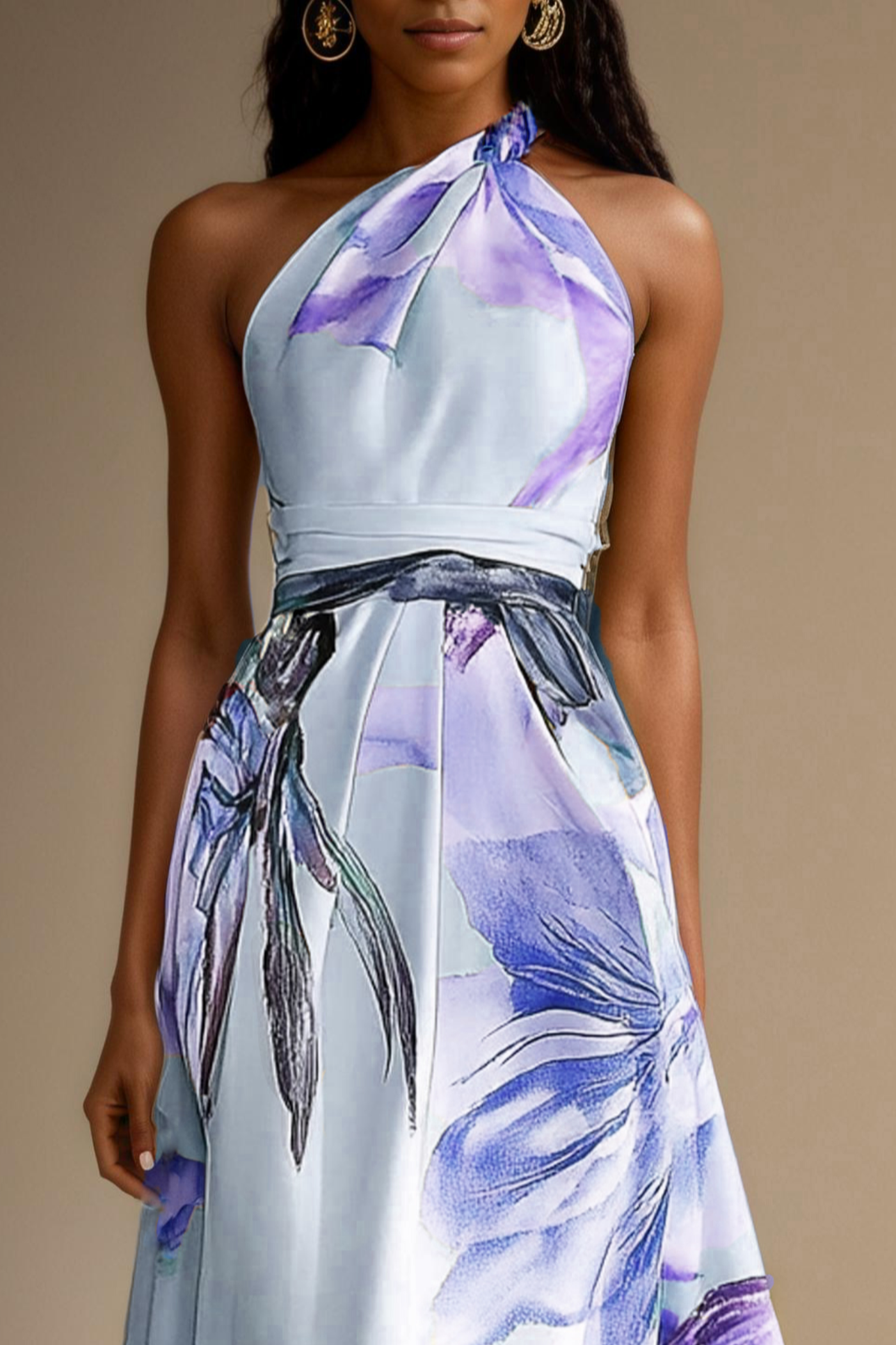 Montarello Women's Floral Satin-Look One-Shoulder Wedding Guest Maxi Dress