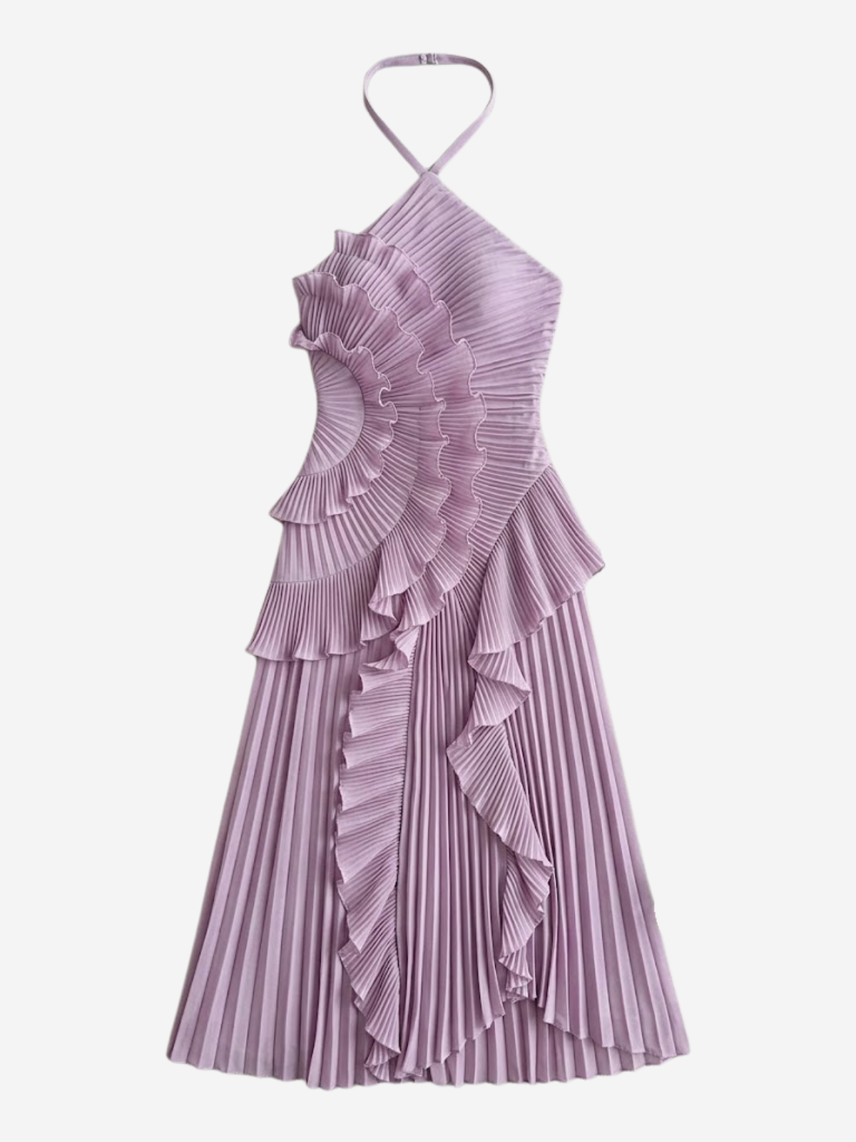 Montarello Women's Pleated Ruffle Halterneck Maxi Dress – Wedding Guest Style