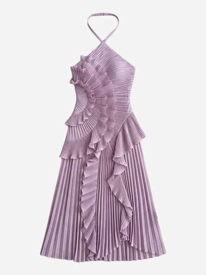 Robe maxi plissée à volants et col halter pour femme Montarello – Style invité de mariage