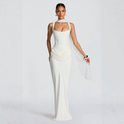 Montarello Square Neck Draped Maxi Dress Evening