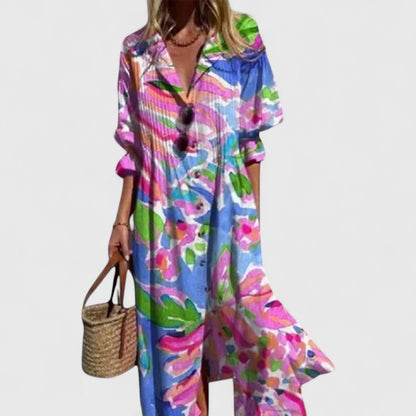 Montarello Women's Boho Print Shirt Dress Maxi