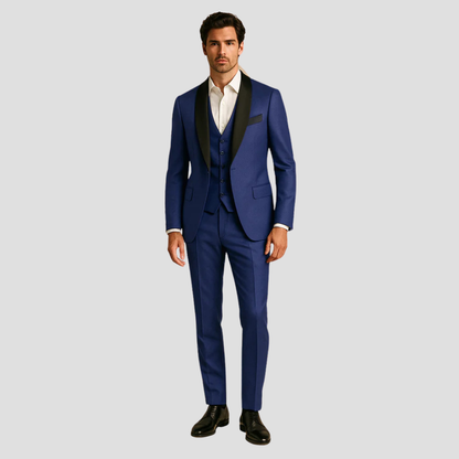 Montarello Men's Slim Fit Tuxedo 3-Piece Suit – Contrast Lapel Blazer Set